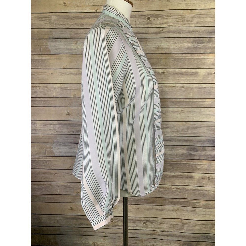 Cheryl Tiegs Womens 14 Vintage Blouse Striped Button Front Long Sleeve Boho - Picture 7 of 9
